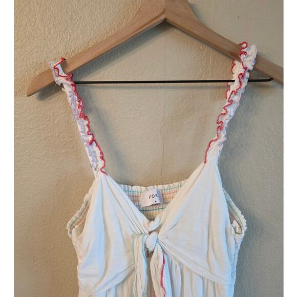 Storia Tahiti Twist Rainbow Trim Babydoll Dress Women's SZ Medium Festival - Picture 4 of 10